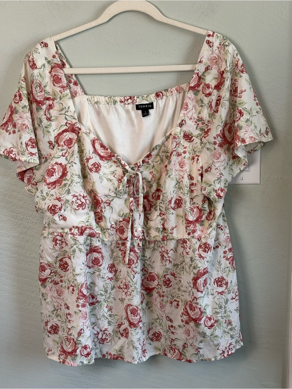 Bundle 2/$30! Torrid White Floral Tie-Neck Blouse 1 XL Milkmaid Cottagecore